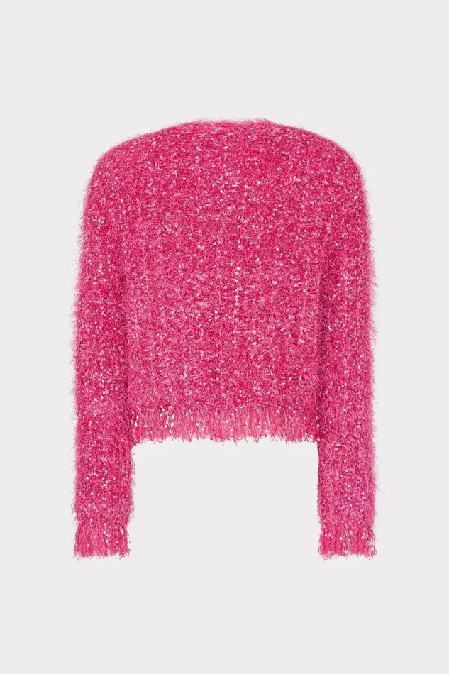 Milly Tops Women Textured Fringe Cardigan Pink