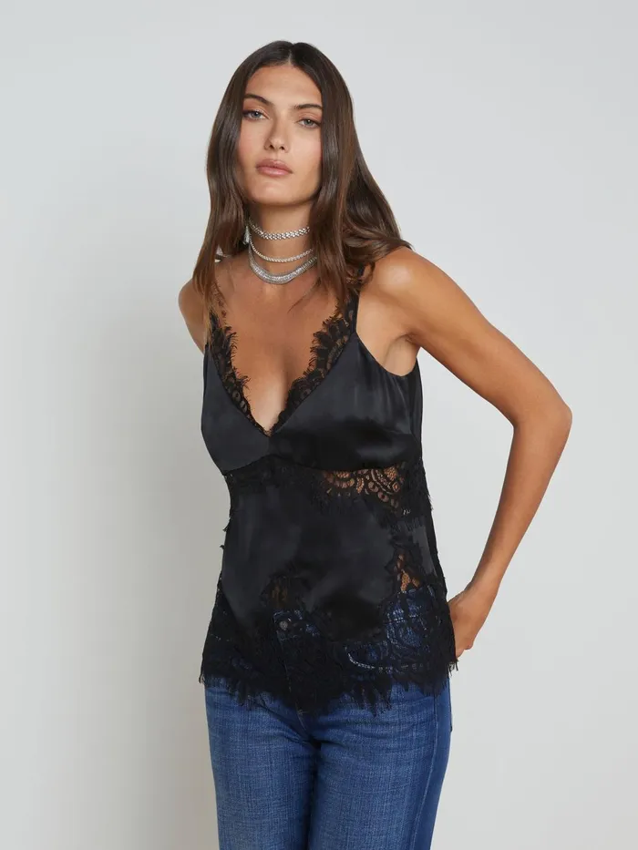Mitsu Silk Lace Camisole Black Women L039Agence Camisoles and Tanks