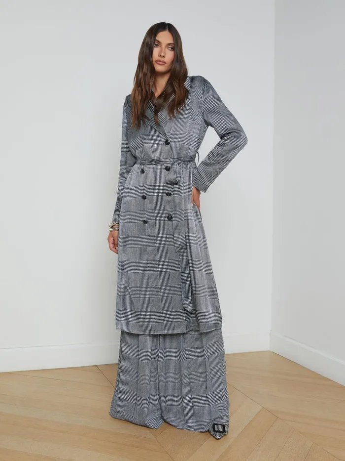 Moda Satin Trench Coat Whiteblack Glen Plaid Women L039Agence Blazers and Jackets Moda Satin Trench Coat Whiteblack Glen Plaid Women L039Agence Blazers and Jackets