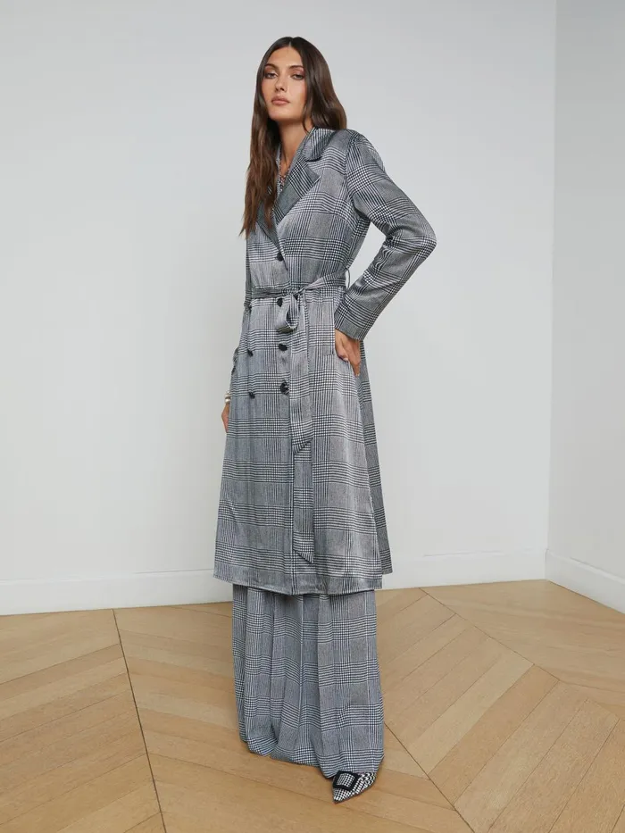 Moda Satin Trench Coat Whiteblack Glen Plaid Women L039Agence Blazers and Jackets Moda Satin Trench Coat Whiteblack Glen Plaid Women L039Agence Blazers and Jackets