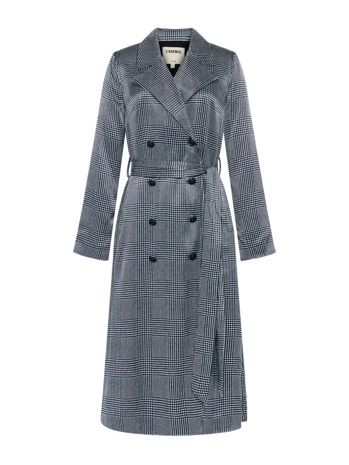 Moda Satin Trench Coat Whiteblack Glen Plaid Women L039Agence Blazers and Jackets Moda Satin Trench Coat Whiteblack Glen Plaid Women L039Agence Blazers and Jackets