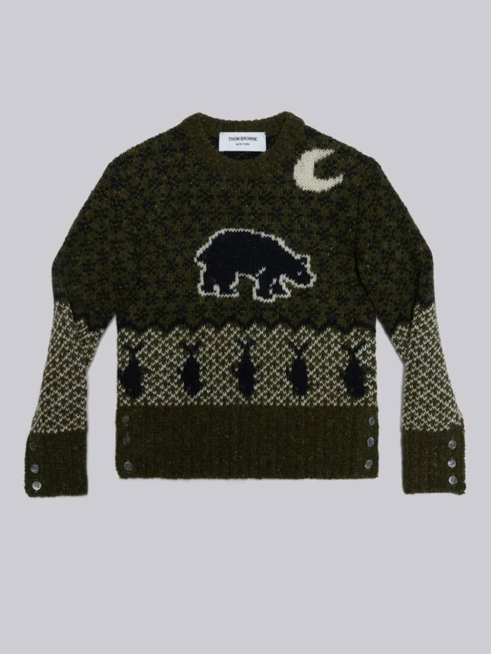 Mohair Tweed Fair Isle Crew Neck Pullover Dark Green GirlsBoys Thom Browne Knitwear Mohair Tweed Fair Isle Crew Neck Pullover Dark Green GirlsBoys Thom Browne Knitwear