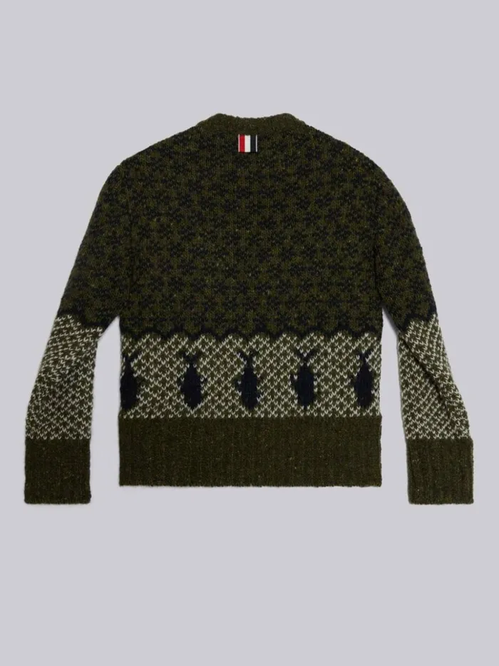 Mohair Tweed Fair Isle Crew Neck Pullover Dark Green GirlsBoys Thom Browne Knitwear