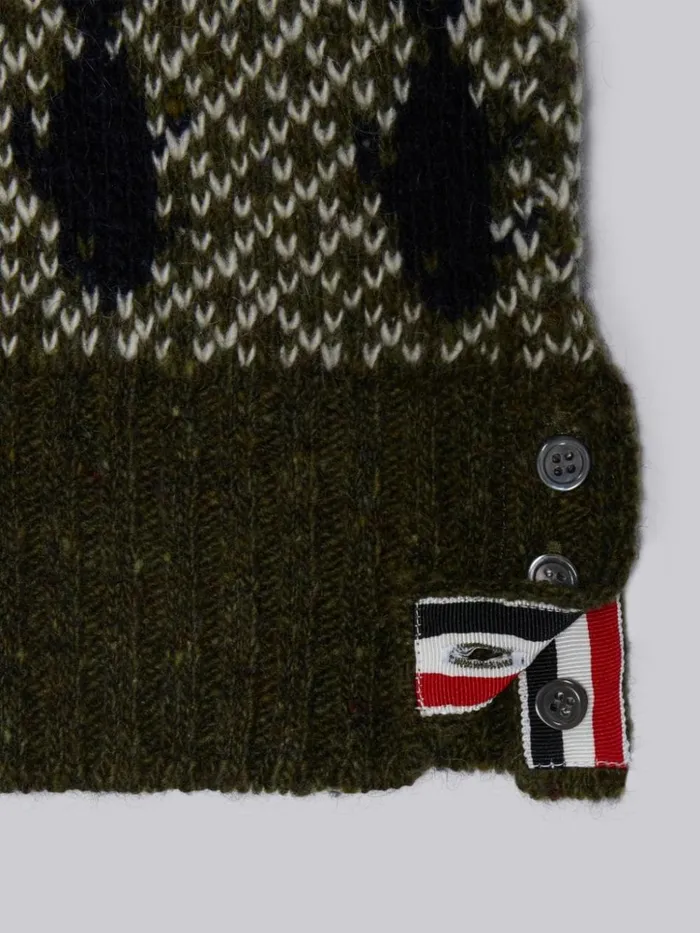 Mohair Tweed Fair Isle Crew Neck Pullover Dark Green GirlsBoys Thom Browne Knitwear