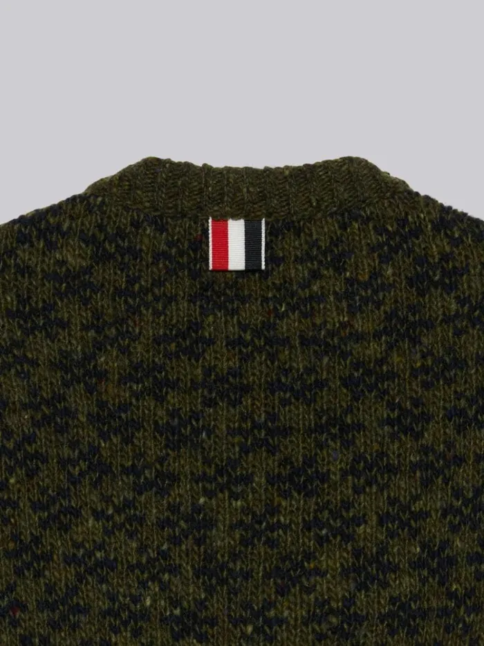 Mohair Tweed Fair Isle Crew Neck Pullover Dark Green GirlsBoys Thom Browne Knitwear