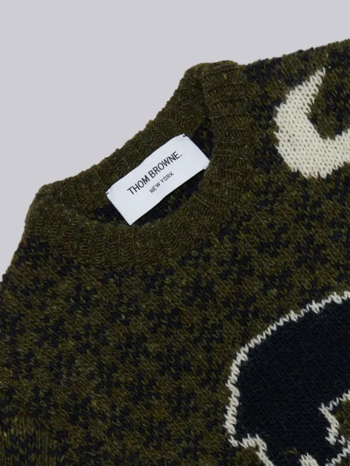 Mohair Tweed Fair Isle Crew Neck Pullover Dark Green GirlsBoys Thom Browne Knitwear