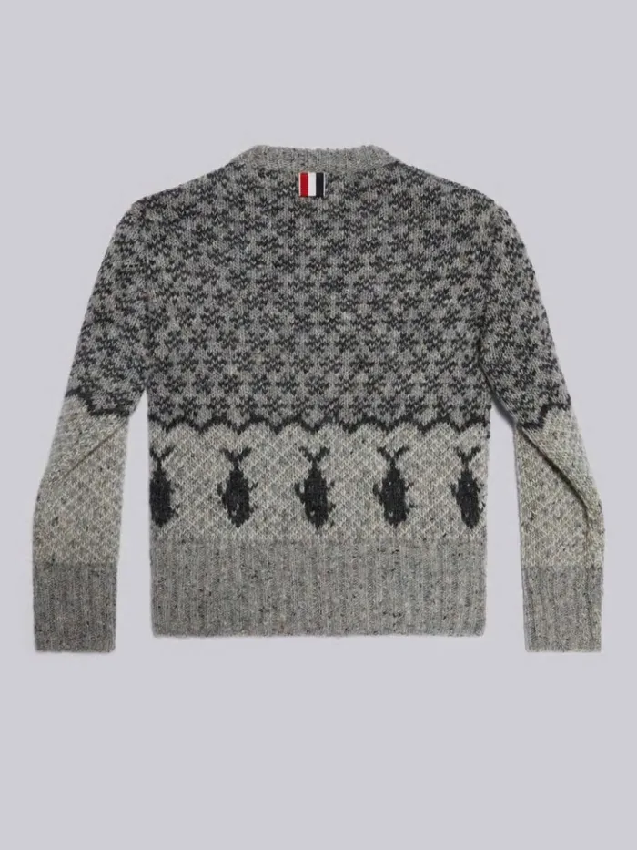 Mohair Tweed Fair Isle Crew Neck Pullover Light Grey GirlsBoys Thom Browne Knitwear