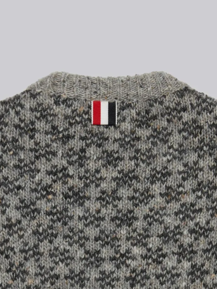 Mohair Tweed Fair Isle Crew Neck Pullover Light Grey GirlsBoys Thom Browne Knitwear