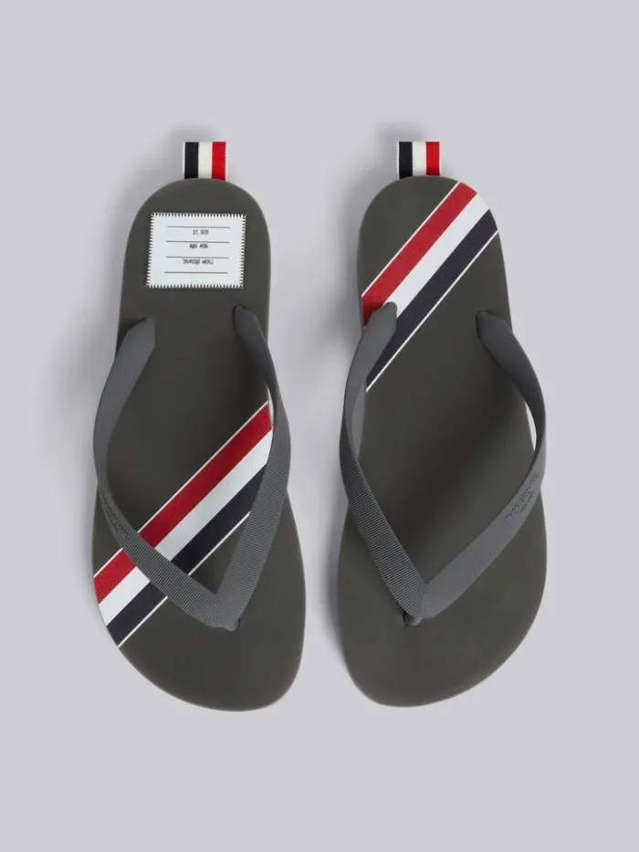 Molded Rubber Stripe Flip Flop Medium Grey Women Thom Browne Slippers and Sandals