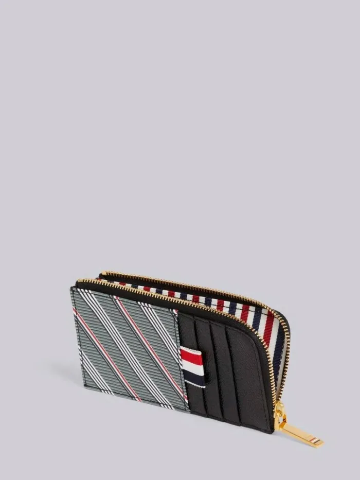 Monogram Coated Canvas Half Zip Around Wallet Medium Grey WomenMen Thom Browne Purses and Wallets
