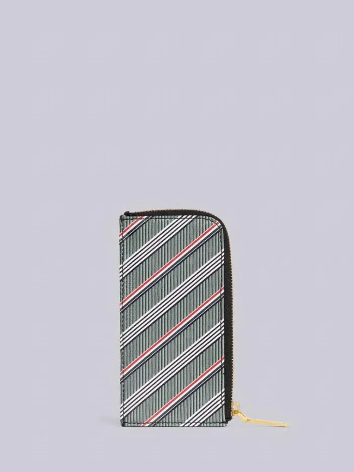 Monogram Coated Canvas Half Zip Around Wallet Medium Grey WomenMen Thom Browne Purses and Wallets