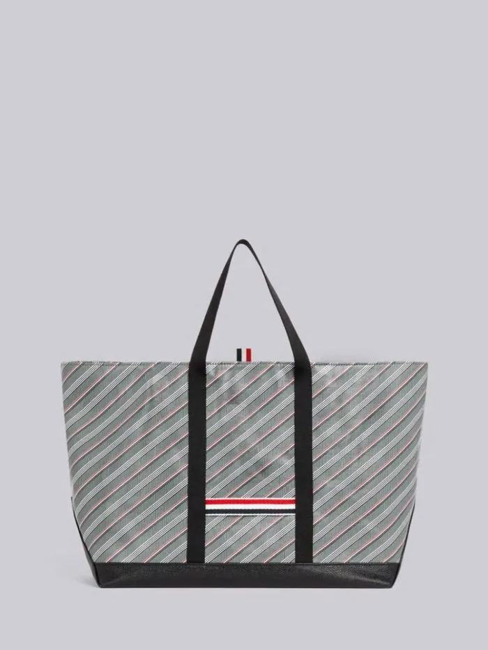 Monogram Coated Canvas Medium Tool Tote With Webbing Handles Medium Grey WomenMen Thom Browne Handbags and Totes Monogram Coated Canvas Medium Tool Tote With Webbing Handles Medium Grey WomenMen Thom Browne Handbags and Totes