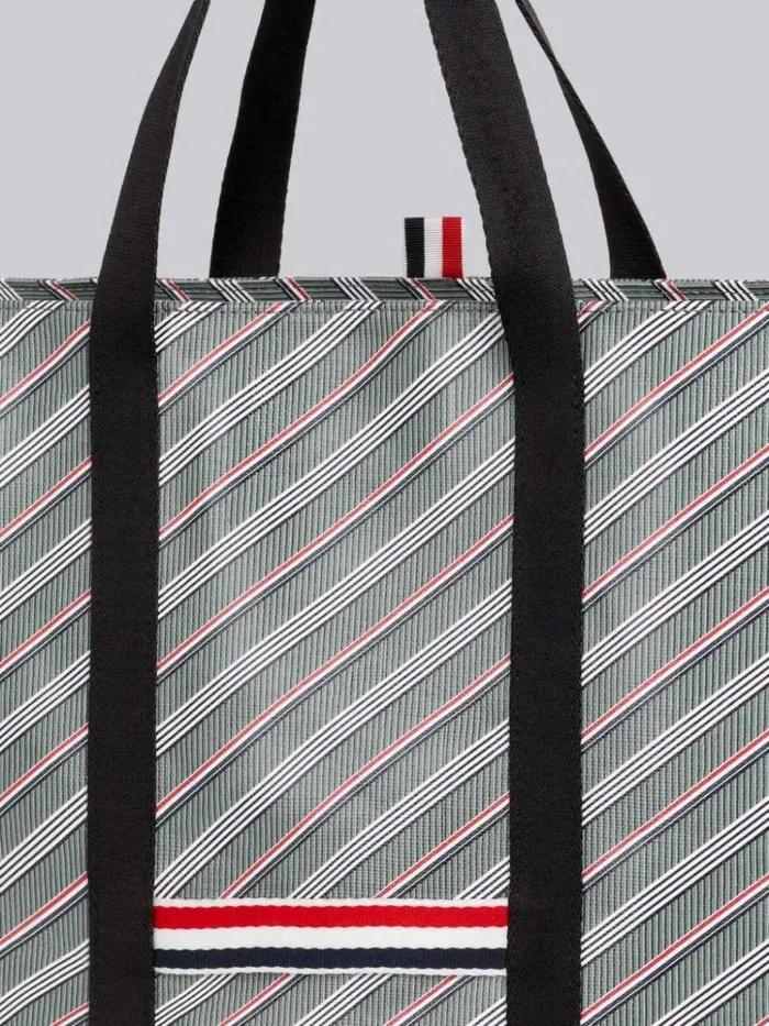 Monogram Coated Canvas Medium Tool Tote With Webbing Handles Medium Grey WomenMen Thom Browne Handbags and Totes