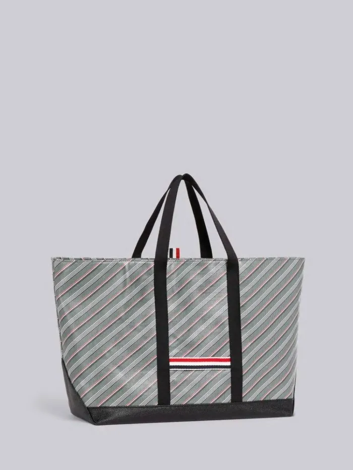 Monogram Coated Canvas Medium Tool Tote With Webbing Handles Medium Grey WomenMen Thom Browne Handbags and Totes