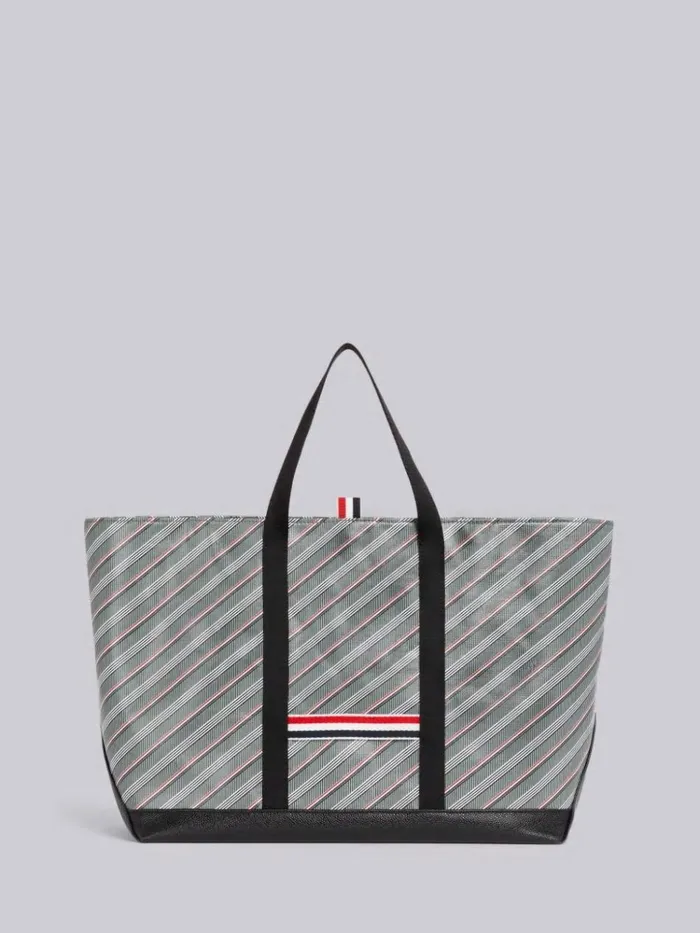 Monogram Coated Canvas Medium Tool Tote With Webbing Handles Medium Grey WomenMen Thom Browne Handbags and Totes