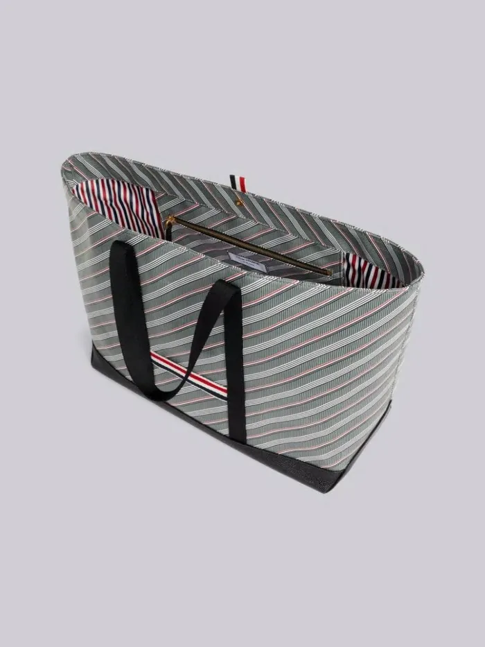 Monogram Coated Canvas Medium Tool Tote With Webbing Handles Medium Grey WomenMen Thom Browne Handbags and Totes