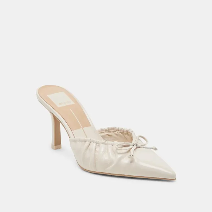 Mules and Clogs Women Dolce Vita Kairi Heels Ivory Crinkle Patent