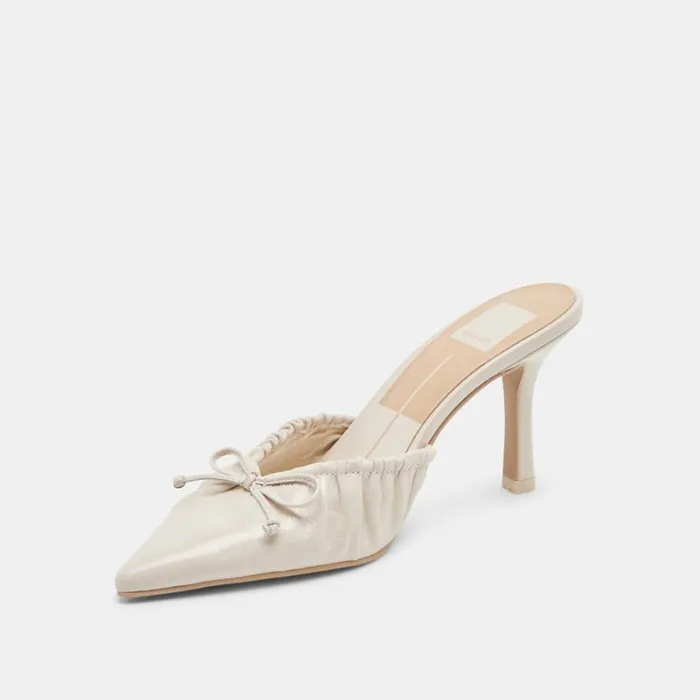Mules and Clogs Women Dolce Vita Kairi Heels Ivory Crinkle Patent