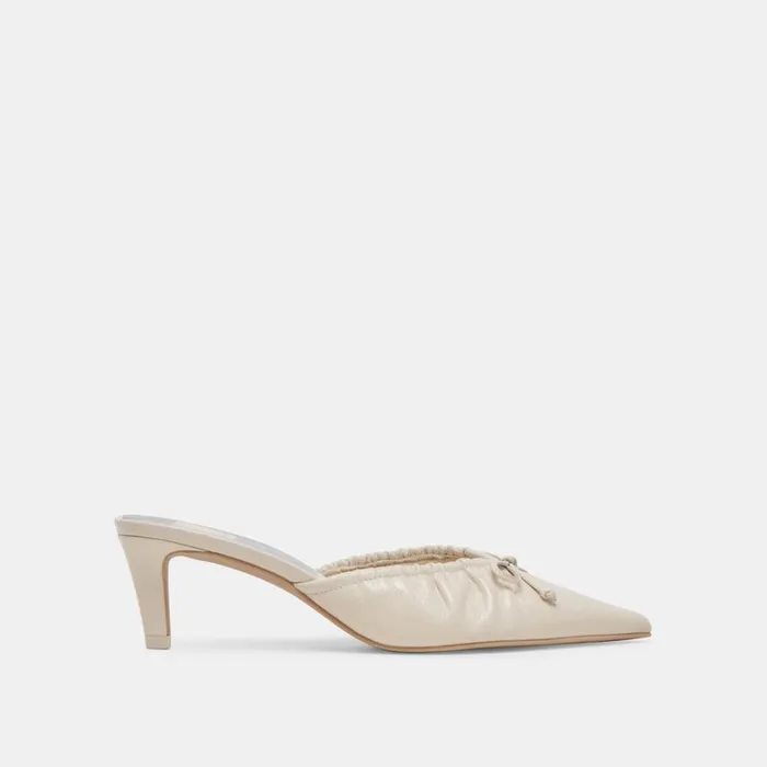 Mules and Clogs Women Dolce Vita Kairi Mid Heels Ivory Crinkle Patent