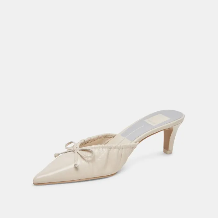 Mules and Clogs Women Dolce Vita Kairi Mid Heels Ivory Crinkle Patent