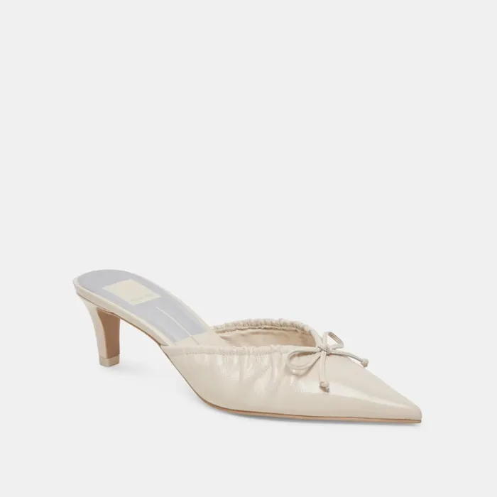 Mules and Clogs Women Dolce Vita Kairi Mid Heels Ivory Crinkle Patent