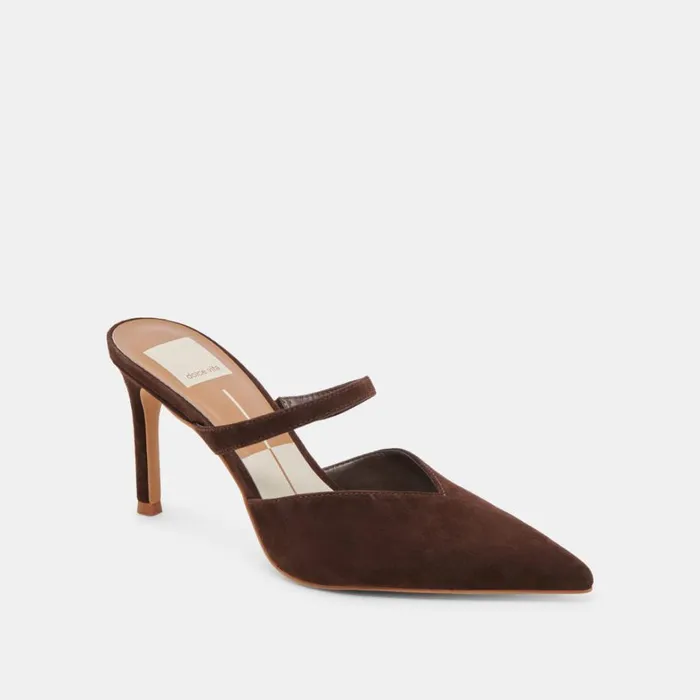 Mules and Clogs Women Dolce Vita Kanika Heels Dk Brown Suede