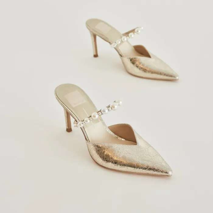 Mules and Clogs Women Dolce Vita Kanika Heels Vintage Gold Pearls