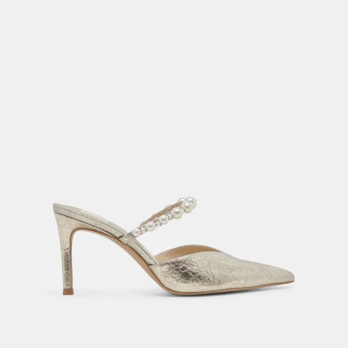 Mules and Clogs Women Dolce Vita Kanika Heels Vintage Gold Pearls