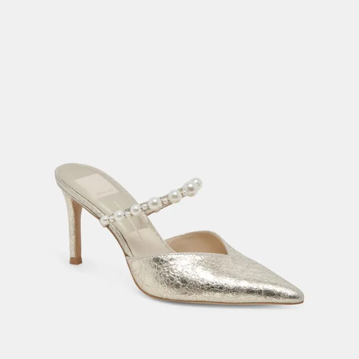 Mules and Clogs Women Dolce Vita Kanika Heels Vintage Gold Pearls
