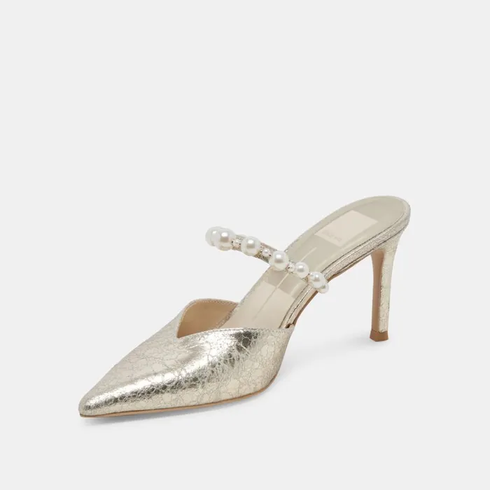 Mules and Clogs Women Dolce Vita Kanika Heels Vintage Gold Pearls
