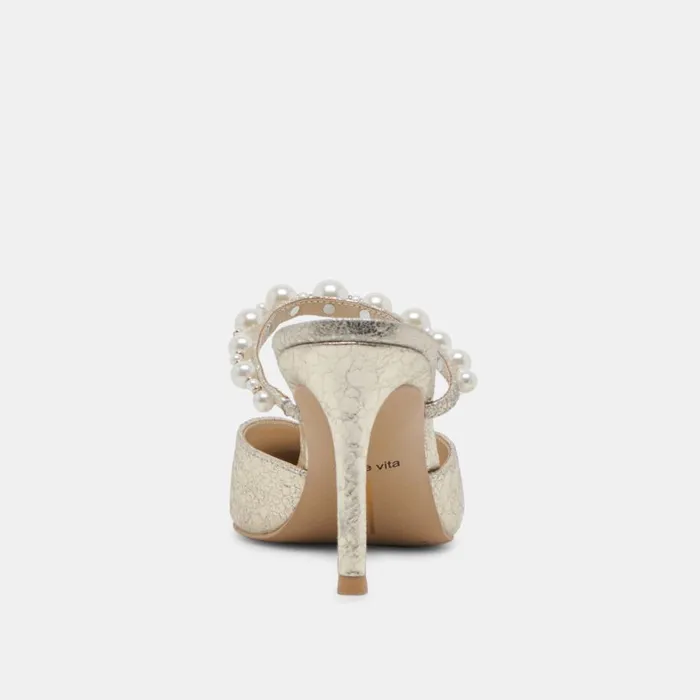 Mules and Clogs Women Dolce Vita Kanika Heels Vintage Gold Pearls