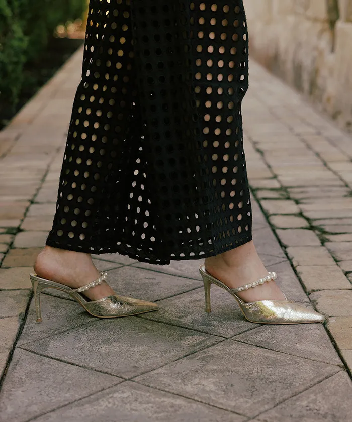 Mules and Clogs Women Dolce Vita Kanika Heels Vintage Gold Pearls