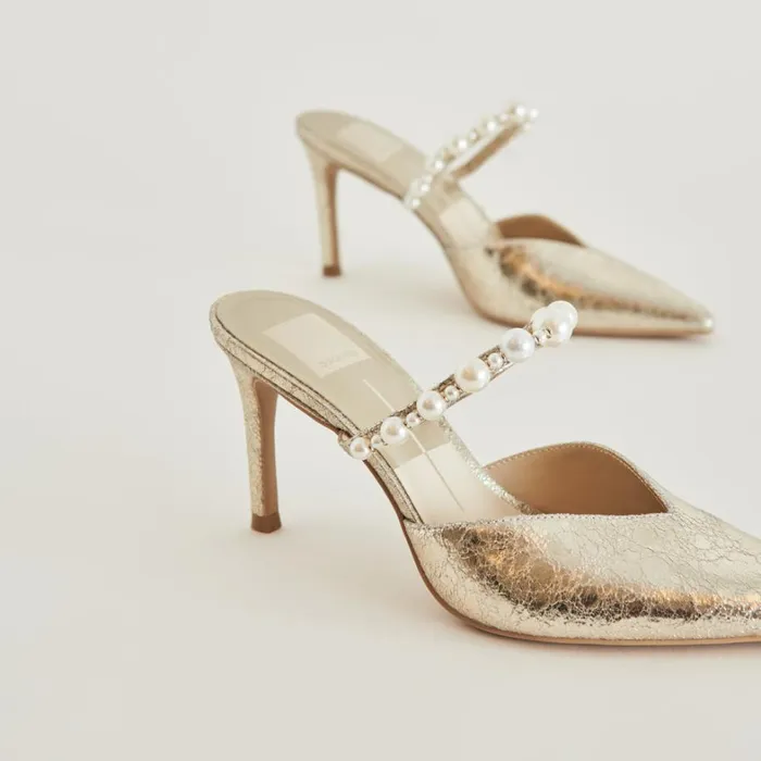 Mules and Clogs Women Dolce Vita Kanika Heels Vintage Gold Pearls