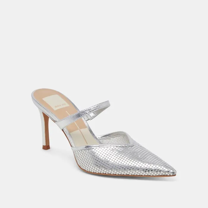Mules and Clogs Women Dolce Vita Kanika Mesh Heels Silver Metallic Mesh