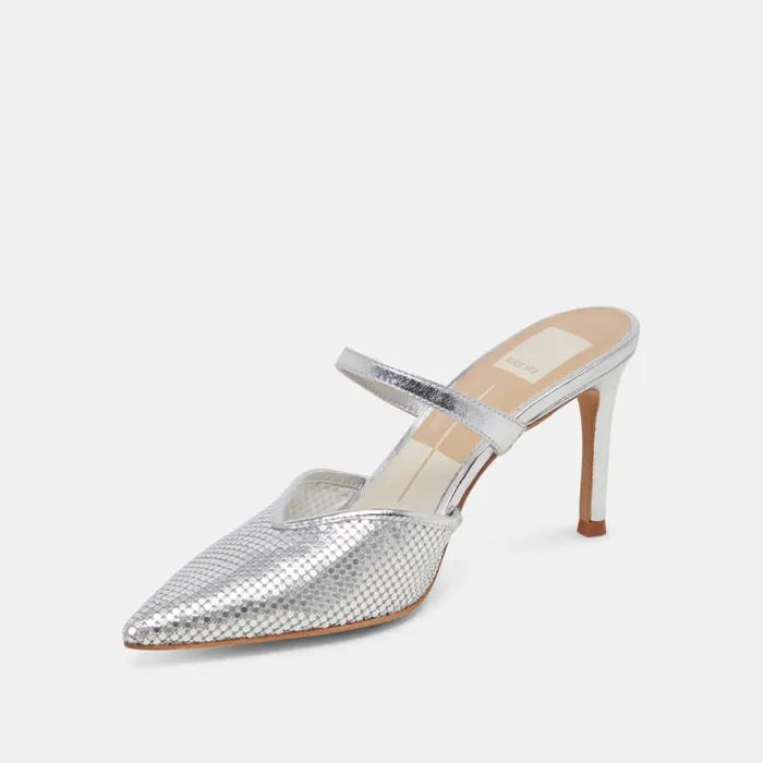 Mules and Clogs Women Dolce Vita Kanika Mesh Heels Silver Metallic Mesh