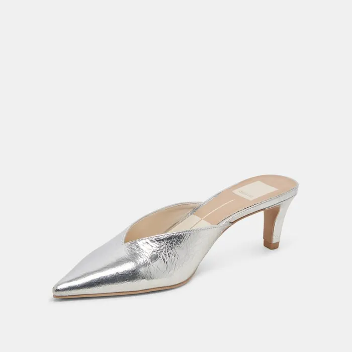 Mules and Clogs Women Dolce Vita Sarina Heels Silver Distressed Leather