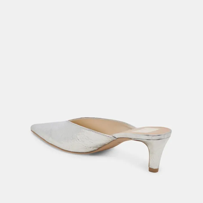 Mules and Clogs Women Dolce Vita Sarina Heels Silver Distressed Leather
