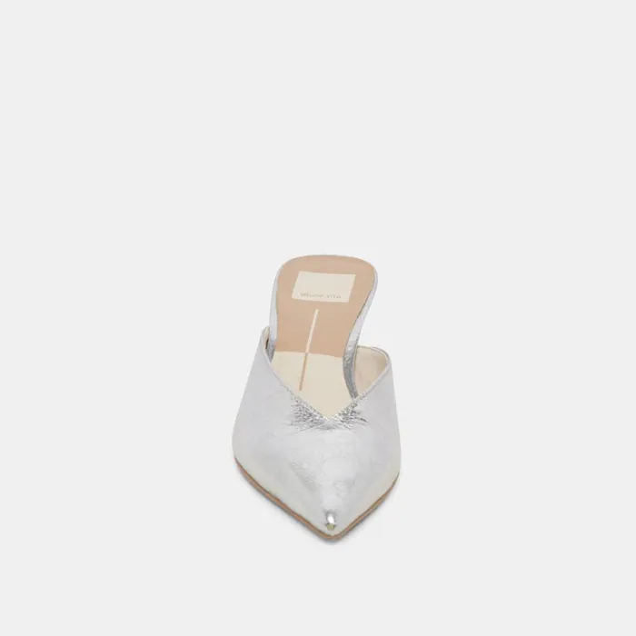 Mules and Clogs Women Dolce Vita Sarina Heels Silver Distressed Leather