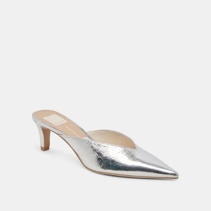 Mules and Clogs Women Dolce Vita Sarina Heels Silver Distressed Leather