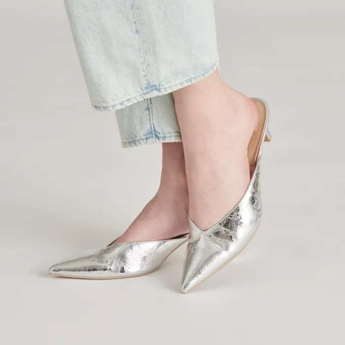 Mules and Clogs Women Dolce Vita Sarina Heels Silver Distressed Leather