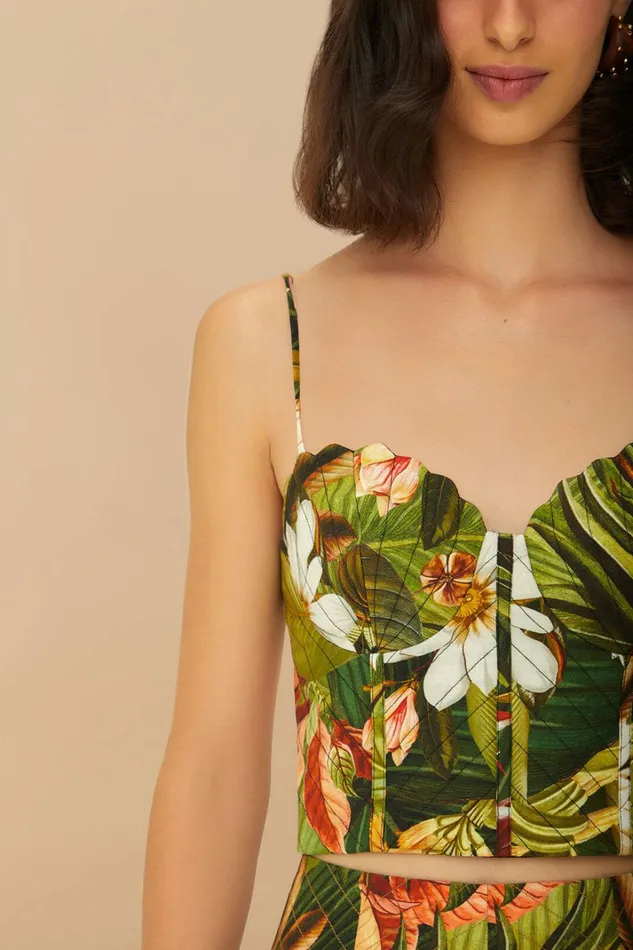 Multicolor Botanical Forest Lenzing Ecovero Euroflax Croptop Women FARM Rio Crop Tops