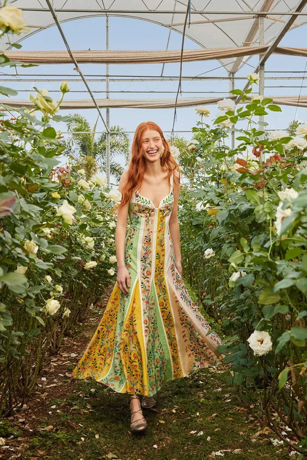 Multicolor Delicate Floral Stripes Lenzing Ecovero Euroflax Maxi Dress Women FARM Rio Maxi Dresses