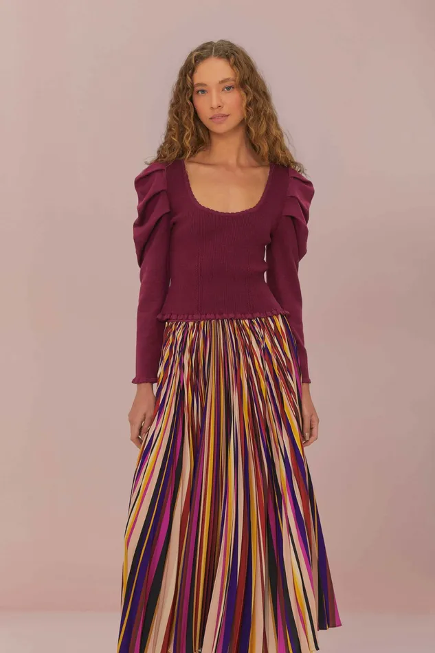 Multicolor Diagonal Stripes Pleated Maxi Skirt Women FARM Rio Skirts Multicolor Diagonal Stripes Pleated Maxi Skirt Women FARM Rio Skirts