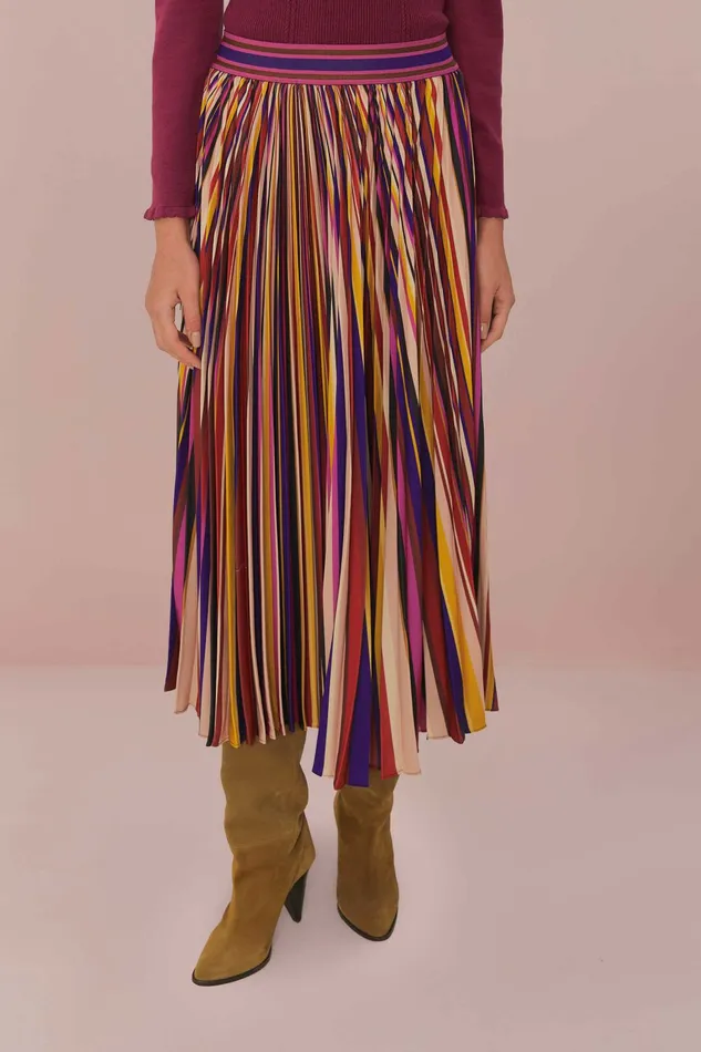 Multicolor Diagonal Stripes Pleated Maxi Skirt Women FARM Rio Skirts Multicolor Diagonal Stripes Pleated Maxi Skirt Women FARM Rio Skirts