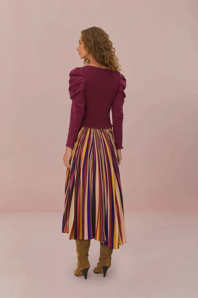 Multicolor Diagonal Stripes Pleated Maxi Skirt Women FARM Rio Skirts Multicolor Diagonal Stripes Pleated Maxi Skirt Women FARM Rio Skirts