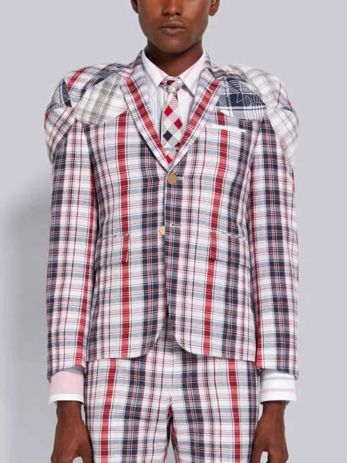 Multicolor Funmix Stripe Plaid Stacked Shoulder Pad Jacket Rwbwht Men Thom Browne Jackets and Suiting Multicolor Funmix Stripe Plaid Stacked Shoulder Pad Jacket Rwbwht Men Thom Browne Jackets and Suiting