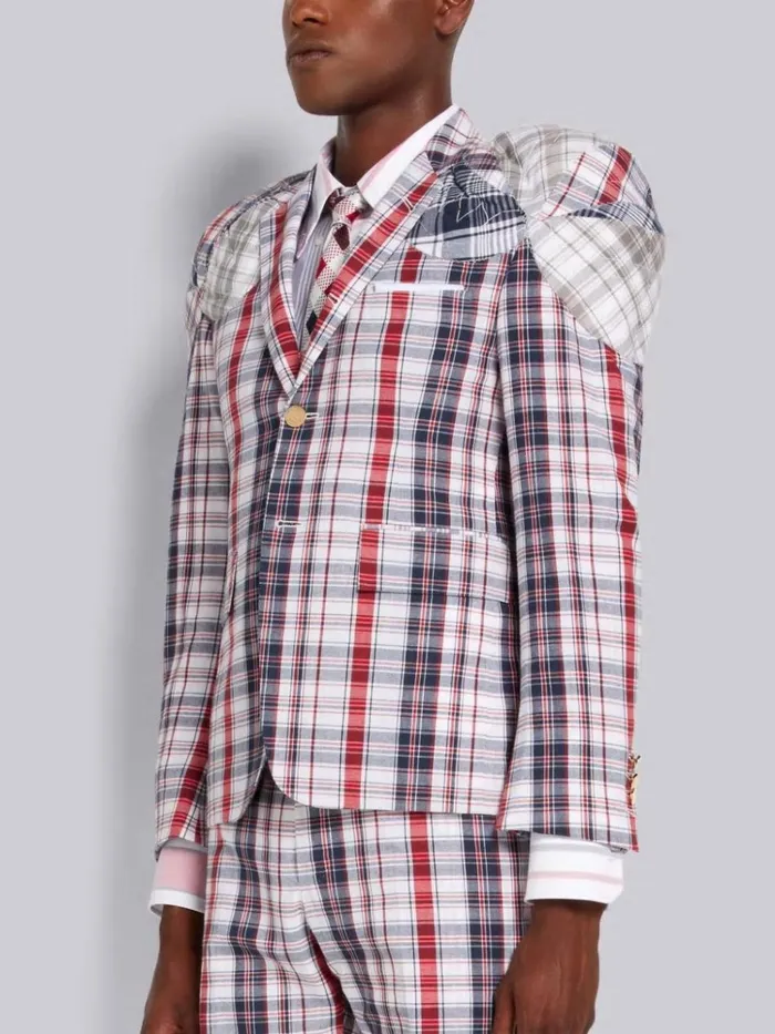 Multicolor Funmix Stripe Plaid Stacked Shoulder Pad Jacket Rwbwht Men Thom Browne Jackets and Suiting