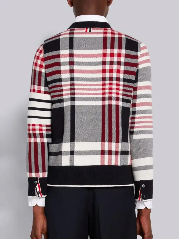 Multicolor Hairline Madras Cotton 4bar Kite Icon Crew Neck Pullover Rwbwht Men Thom Browne Knitwear