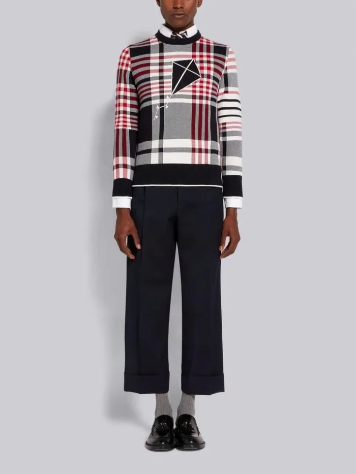 Multicolor Hairline Madras Cotton 4bar Kite Icon Crew Neck Pullover Rwbwht Men Thom Browne Knitwear