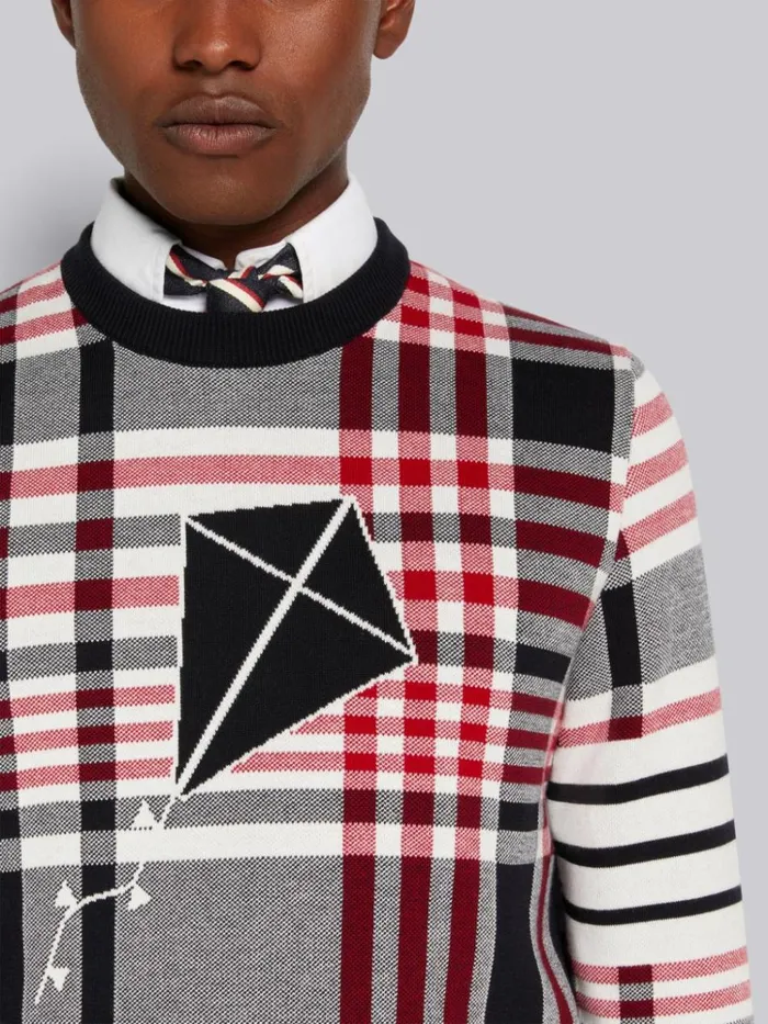 Multicolor Hairline Madras Cotton 4bar Kite Icon Crew Neck Pullover Rwbwht Men Thom Browne Knitwear